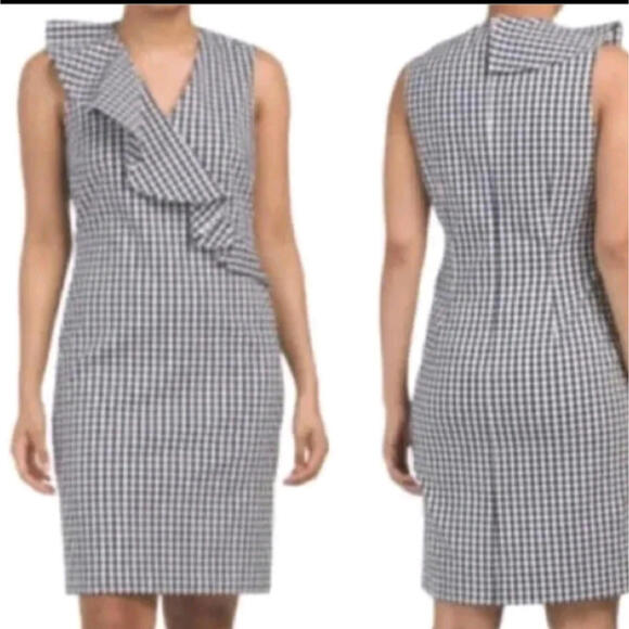 J. McLaughlin Dresses & Skirts - J. McLaughlin Kathryn in Navy White Gingham Check Ruffle Womens 12 Business NWOT
